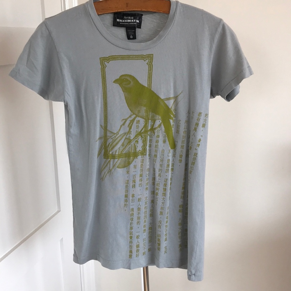 Graphic Bird T Cotton Blue Green Short Sleeves S